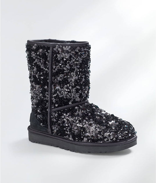 UGG buy Classic Short Comsos Sequin Women Boots - Black/Gunmetal, US 6