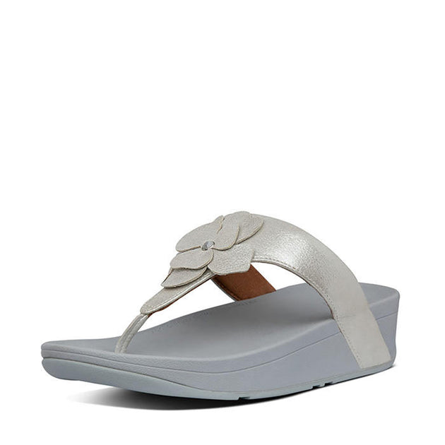 FitFlop Womens Lottie Corsage Suede Toe Thongs Silver Island