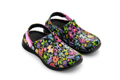 Joybees Womens Modern Clog Graphics Black Painted Floral