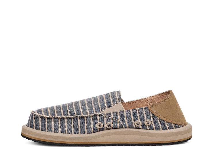 Sanuk Mens Donny Linen Navy Stripe