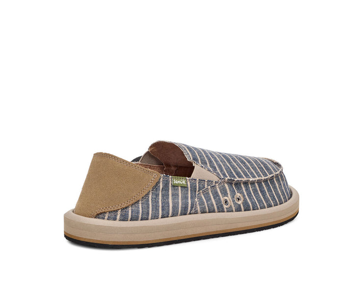 Sanuk Mens Donny Linen Navy Stripe