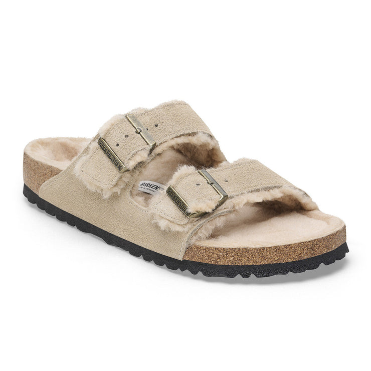 Birkenstock Womens Arizona Shearling Suede Leather Taupe