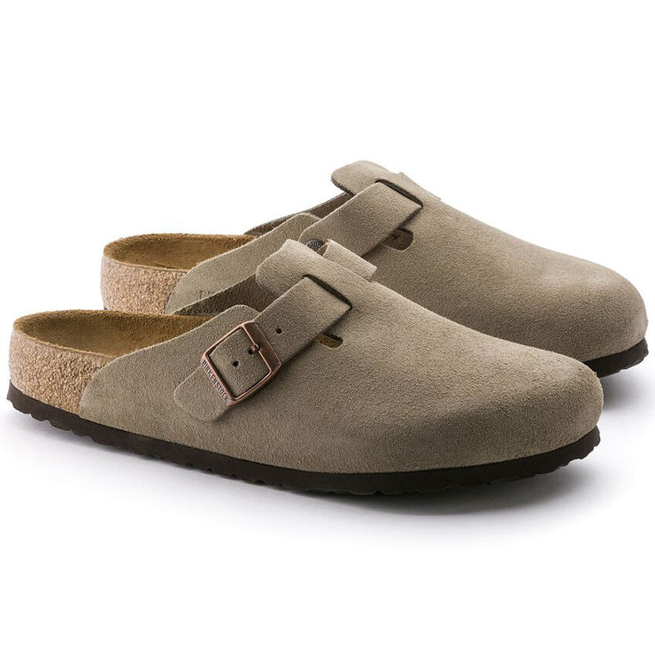 Birkenstock Womens Boston Soft Footbed Suede Leather Taupe