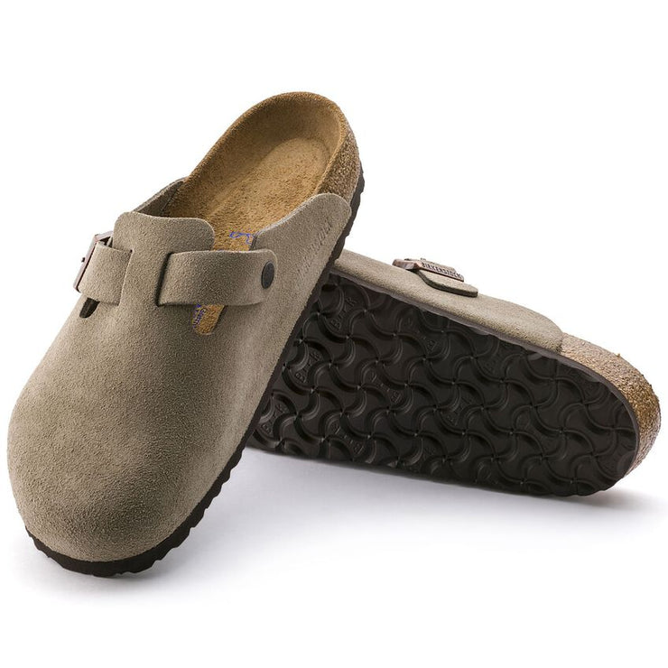 Birkenstock Womens Boston Soft Footbed Suede Leather Taupe