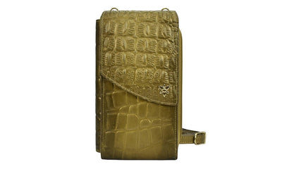 Anuschka Crossbody Cell Phone Case Croc Embossed Desert Gold