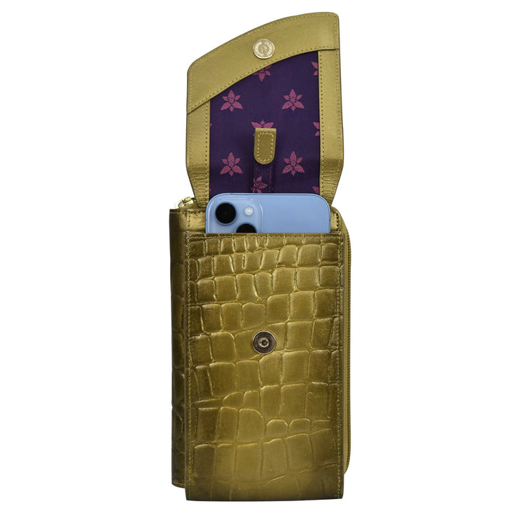 Anuschka Crossbody Cell Phone Case Croc Embossed Desert Gold