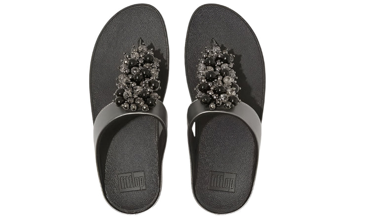 FitFlop Womens Bauble Bead Toe Post Sandals Pewter Black