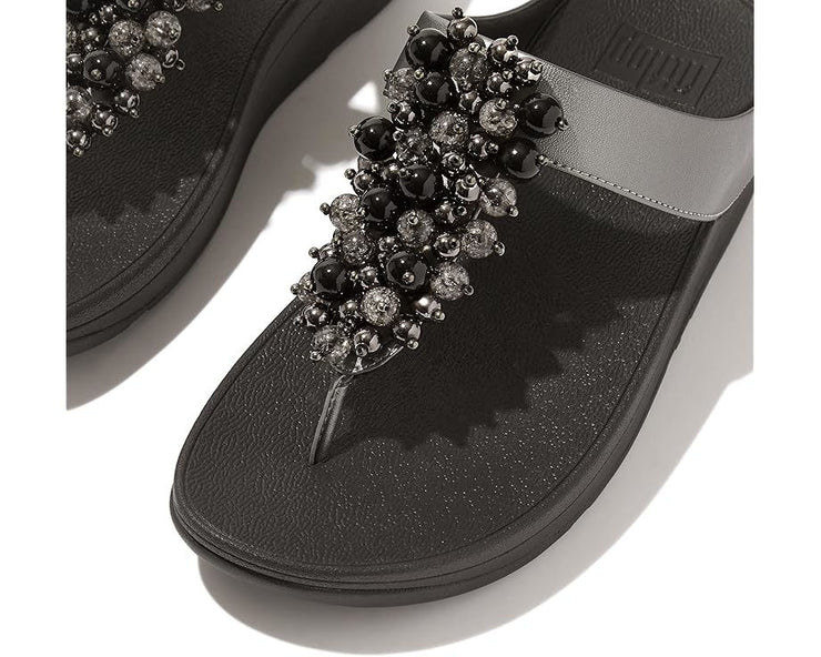 FitFlop Womens Bauble Bead Toe Post Sandals Pewter Black