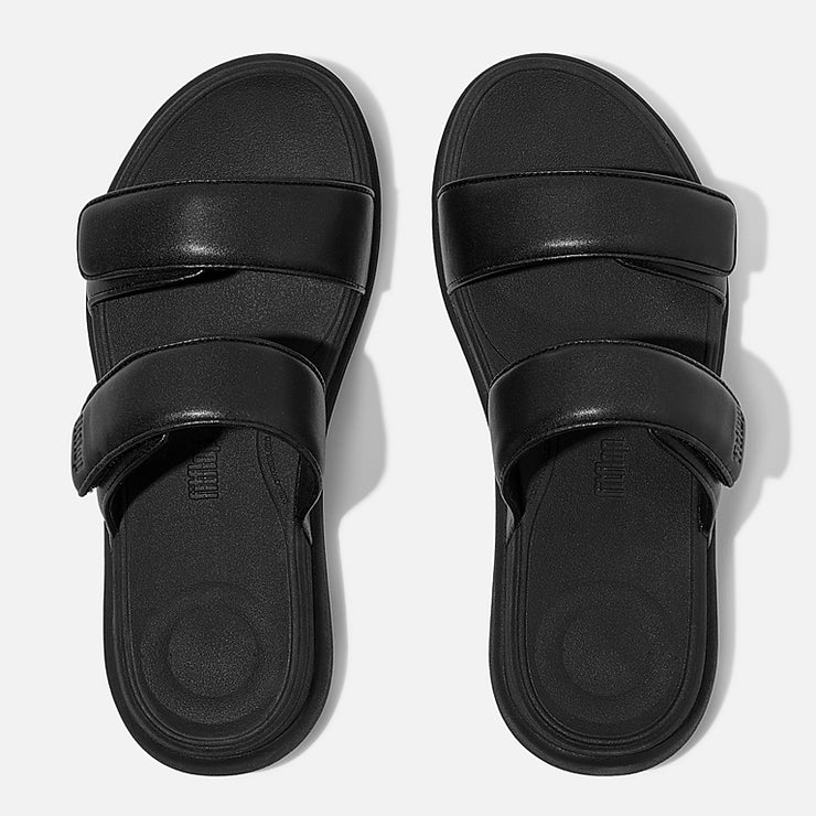 FitFlop Womens F-Mode Go Adjustable Flatform Two-Bar Slide All Black