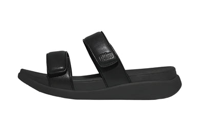 FitFlop Womens F-Mode Go Adjustable Flatform Two-Bar Slide All Black