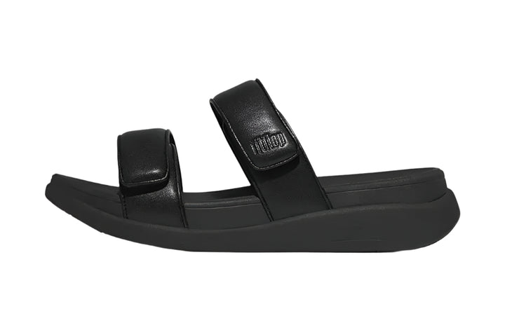 FitFlop Womens F-Mode Go Adjustable Flatform Two-Bar Slide All Black