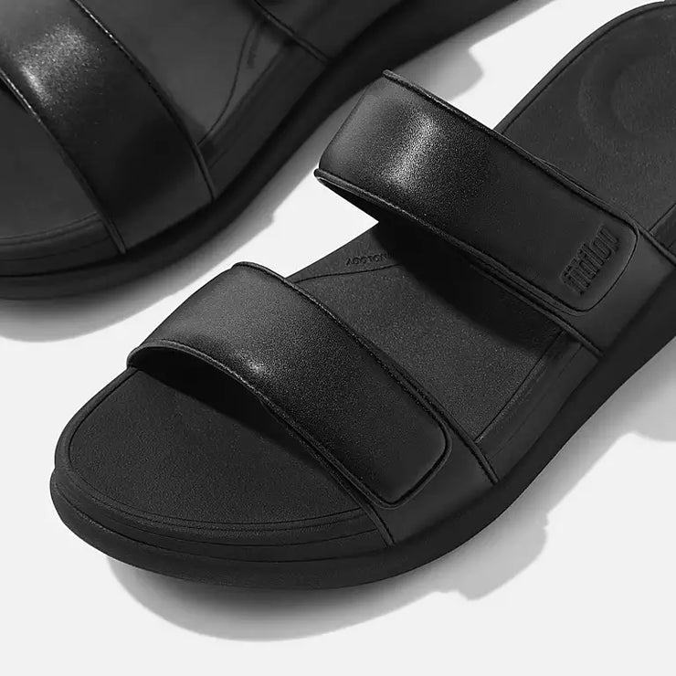 FitFlop Womens F-Mode Go Adjustable Flatform Two-Bar Slide All Black
