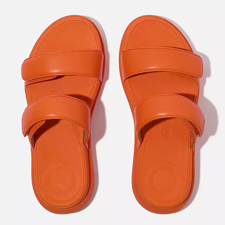 FitFlop Womens F-Mode Go Adjustable Flatform Two-Bar Slide Satsuma