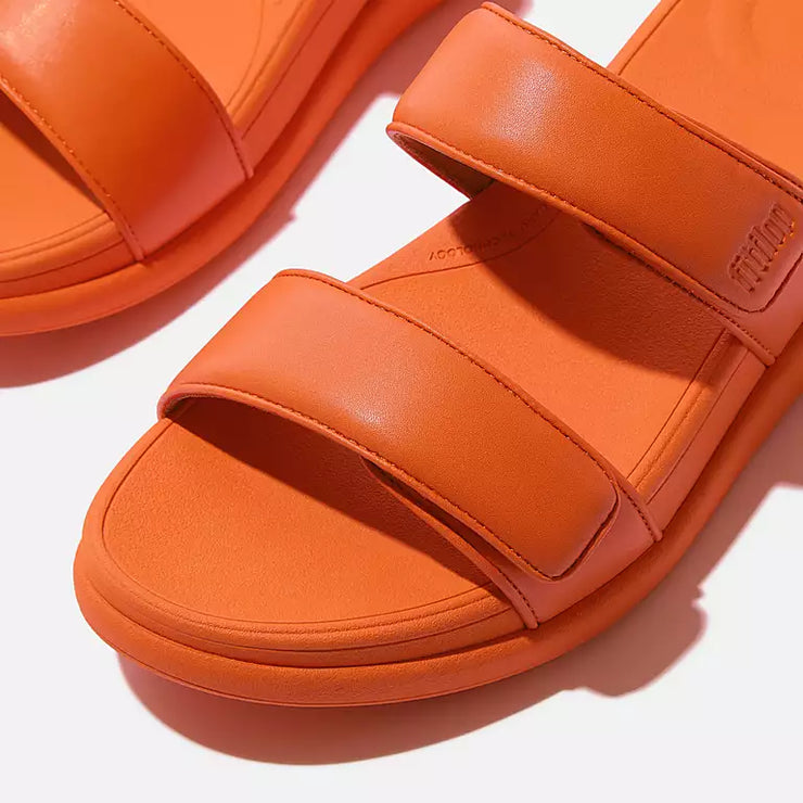 FitFlop Womens F-Mode Go Adjustable Flatform Two-Bar Slide Satsuma
