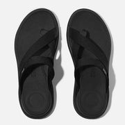 FitFlop Womens F-Mode Go Webbing Flatform Sling Toe Post All Black