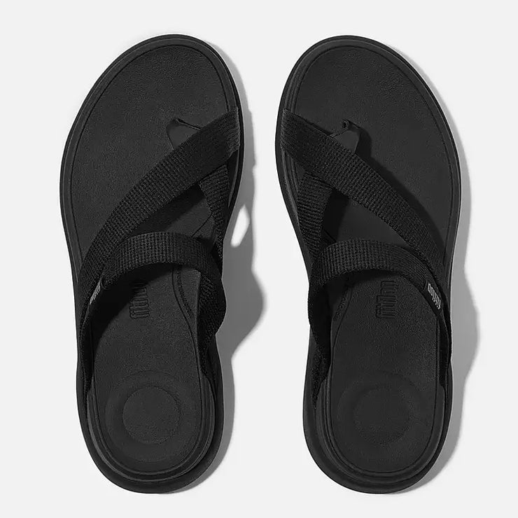 FitFlop Womens F-Mode Go Webbing Flatform Sling Toe Post All Black