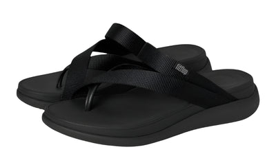 FitFlop Womens F-Mode Go Webbing Flatform Sling Toe Post All Black