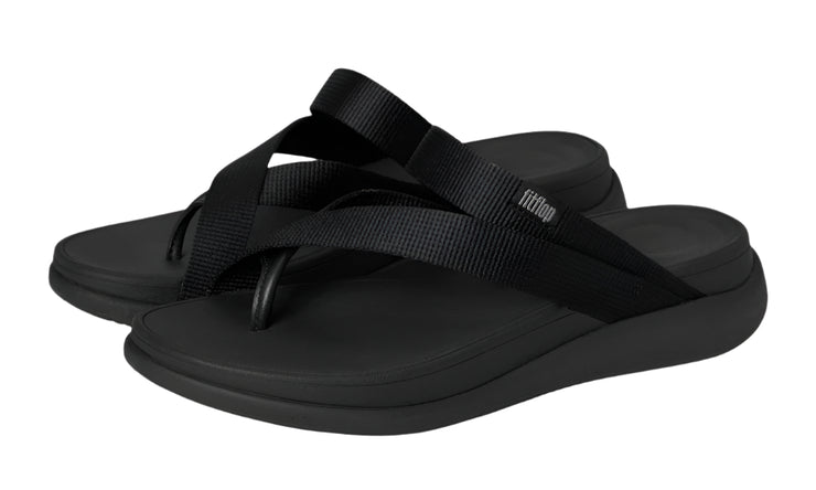 FitFlop Womens F-Mode Go Webbing Flatform Sling Toe Post All Black