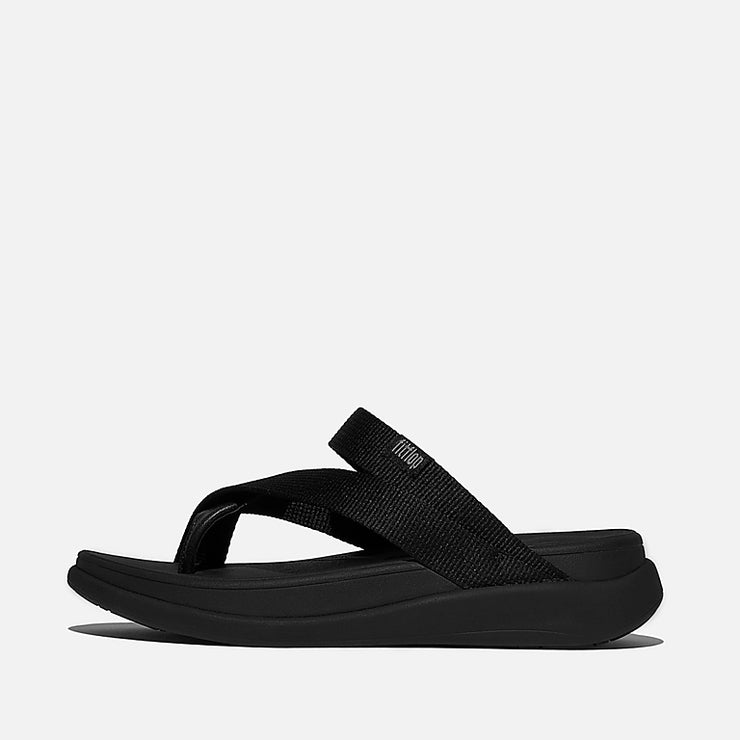 FitFlop Womens F-Mode Go Webbing Flatform Sling Toe Post All Black