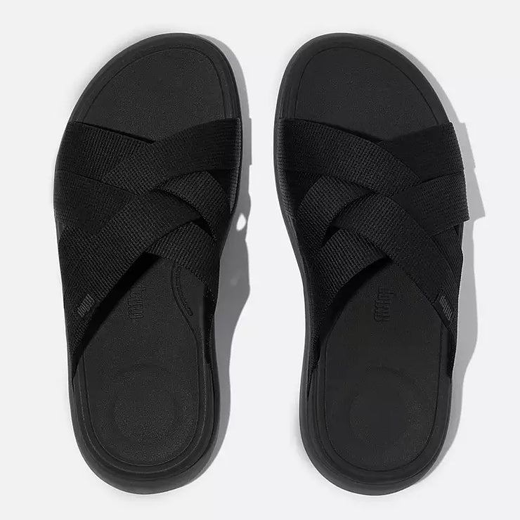  FitFlop Womens F-Mode Go Webbing Flatform Strappy Slide All Black 