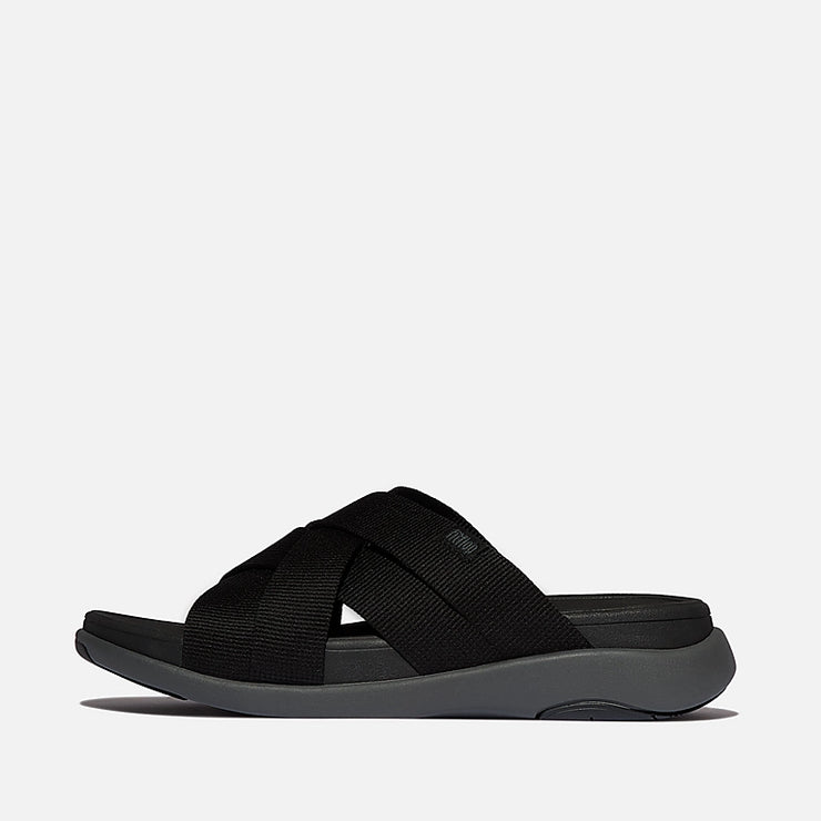 FitFlop Womens F-Mode Go Webbing Flatform Strappy Slide All Black 