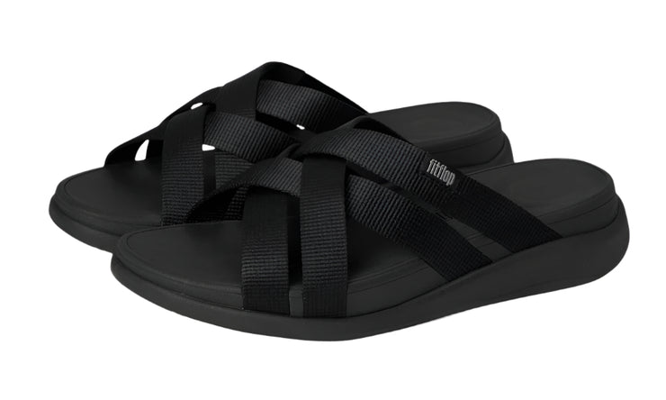 FitFlop Womens F-Mode Go Webbing Flatform Strappy Slide All Black 