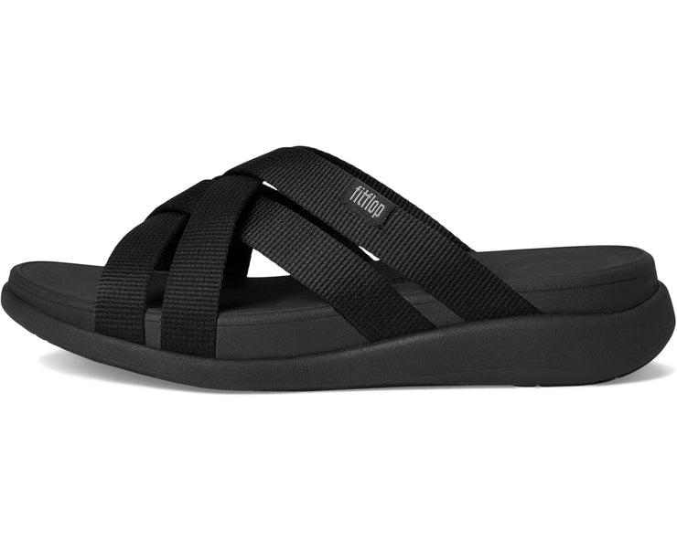 FitFlop Womens F-Mode Go Webbing Flatform Strappy Slide All Black 