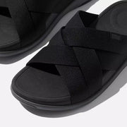 FitFlop Womens F-Mode Go Webbing Flatform Strappy Slide All Black 