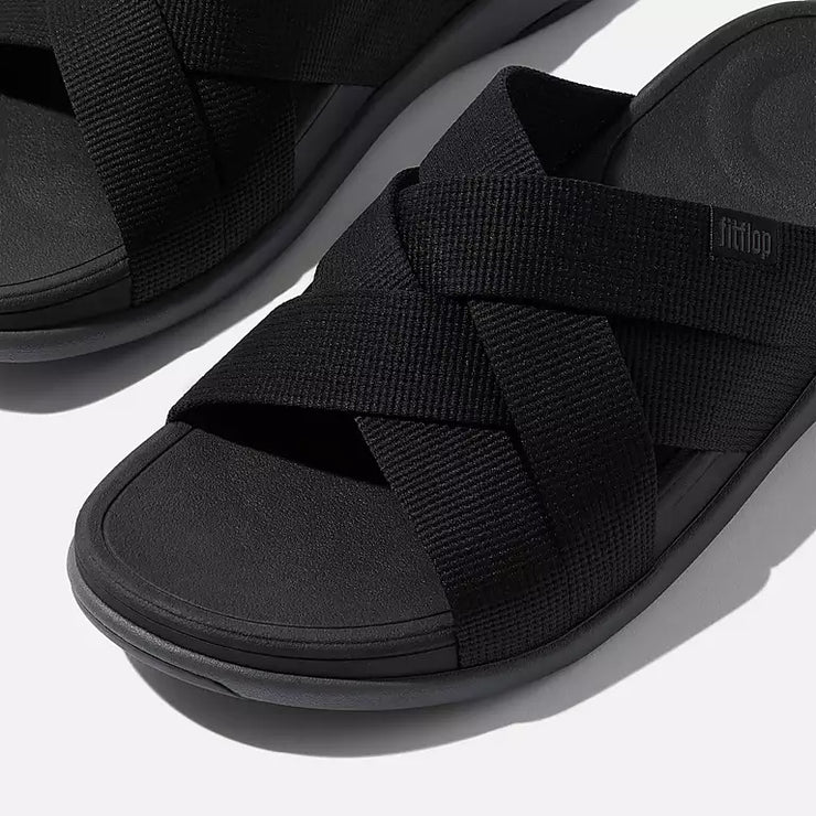 FitFlop Womens F-Mode Go Webbing Flatform Strappy Slide All Black 