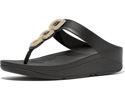 FitFlop Womens Fino Crystal Chain Leather Toe-Post Sandals Black