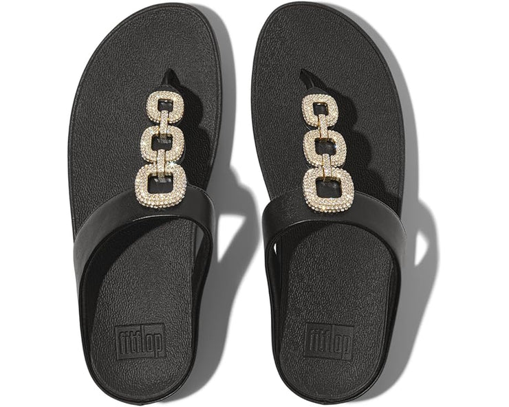 FitFlop Womens Fino Crystal Chain Leather Toe-Post Sandals Black