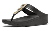 FitFlop Womens Fino Crystal Chain Leather Toe-Post Sandals Black