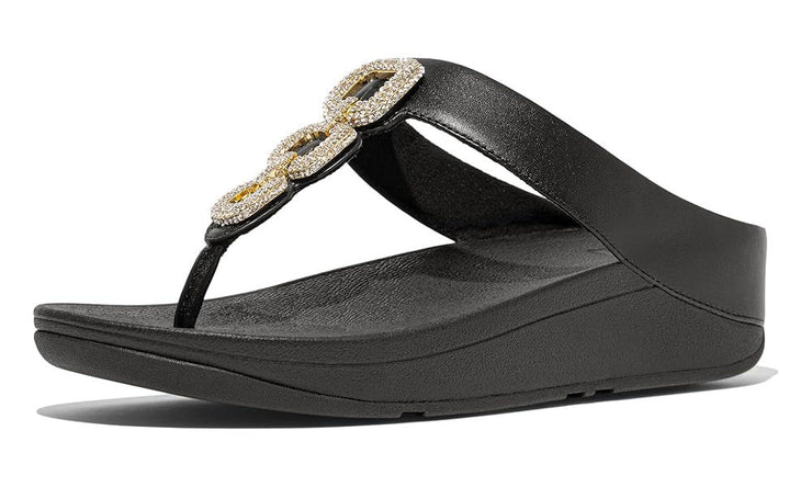 FitFlop Womens Fino Crystal Chain Leather Toe-Post Sandals Black