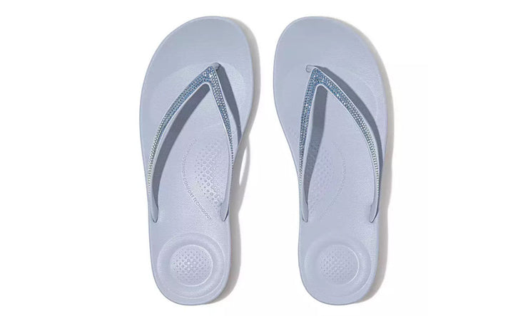 FitFlop Womens Iqushion Ombre Sparkle Flip Flops Skywash Blue