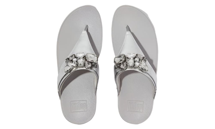 FitFlop Womens LuLu Jewel Deluxe Metallic Leather Toe Thong Silver
