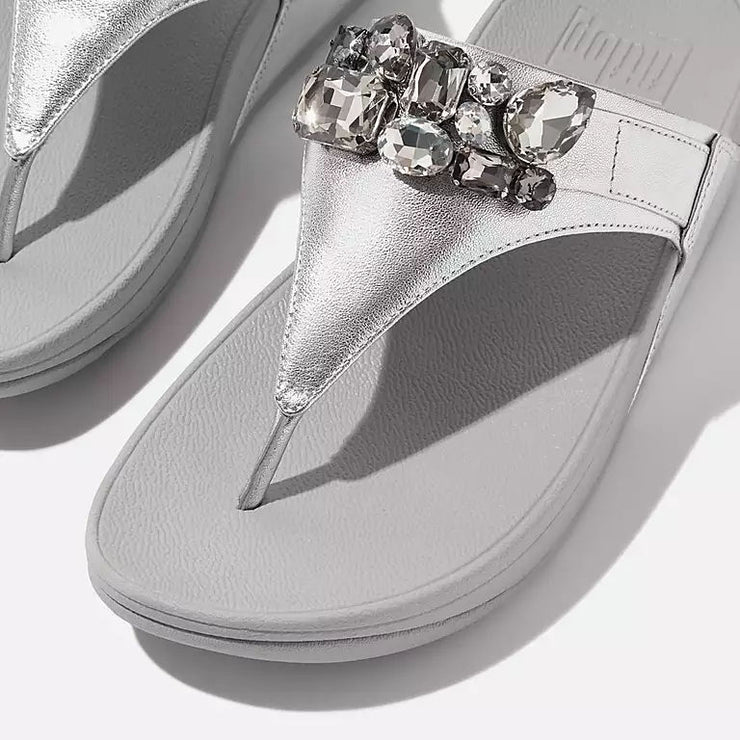 FitFlop Womens LuLu Jewel Deluxe Metallic Leather Toe Thong Silver
