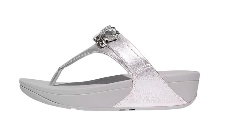 FitFlop Womens LuLu Jewel Deluxe Metallic Leather Toe Thong Silver