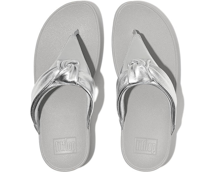 FitFlop Womens LuLu Padded Knot Metallic Leather Toe Post Silver