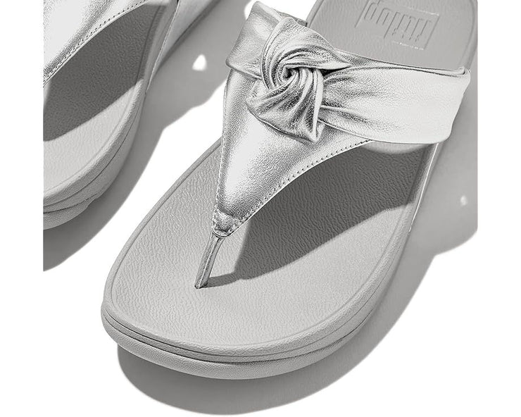 FitFlop Womens LuLu Padded Knot Metallic Leather Toe Post Silver