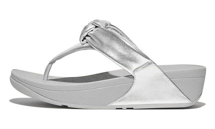 FitFlop Womens LuLu Padded Knot Metallic Leather Toe Post Silver