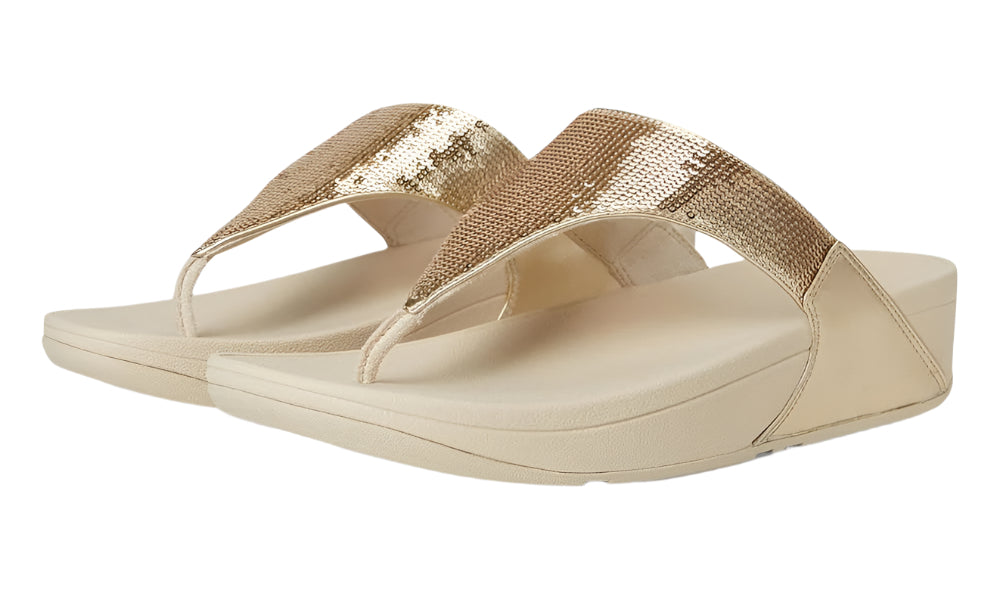 FitFlop Womens LuLu Sequin Toe Post Sandals Platino – Island