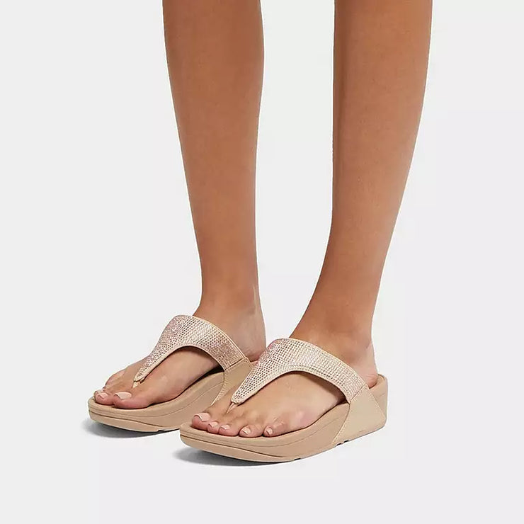 FitFlop Womens Lulu Crystal Embellished Toe-Post Sandals Latte Beige