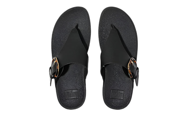 FitFlop Womens Lulu Resin Buckle Leather Toe Post All Black