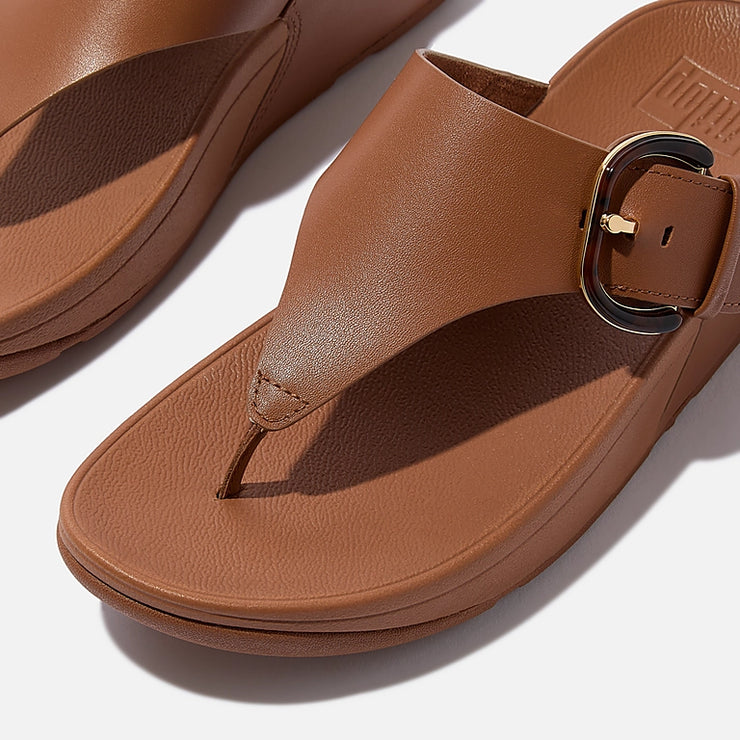 FitFlop Womens Lulu Resin Buckle Leather Toe Post Deep Tan