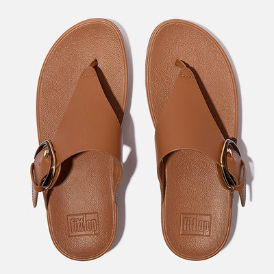 FitFlop Womens Lulu Resin Buckle Leather Toe Post Deep Tan