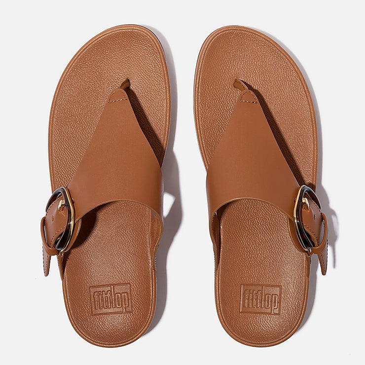 FitFlop Womens Lulu Resin Buckle Leather Toe Post Deep Tan