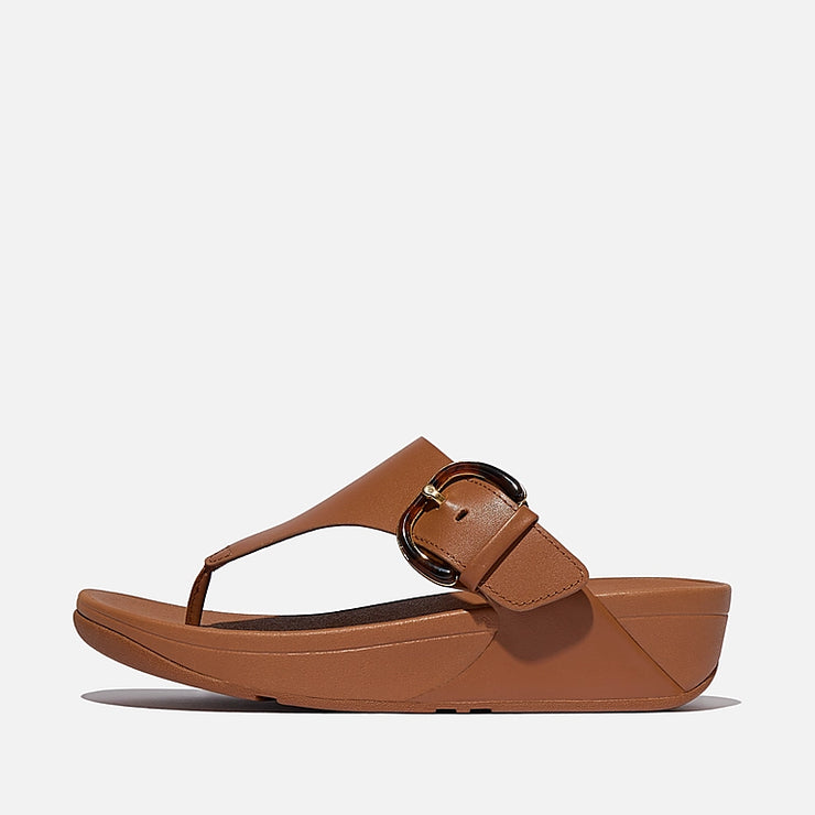 FitFlop Womens Lulu Resin Buckle Leather Toe Post Deep Tan