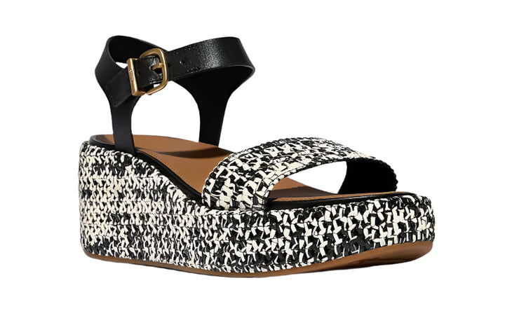 FitFlop Womens Platfforms Woven Wedge Ankle-Strap Black Ivory Mix