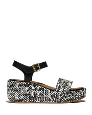 FitFlop Womens Platfforms Woven Wedge Ankle-Strap Black Ivory Mix