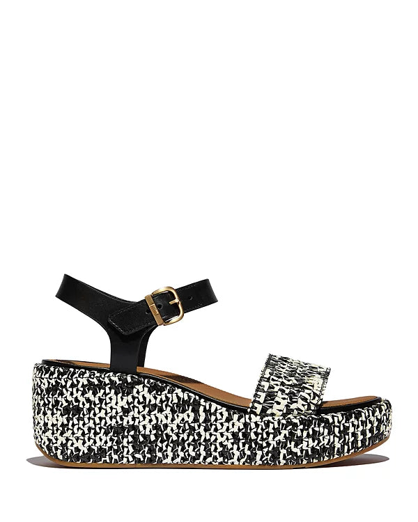 FitFlop Womens Platfforms Woven Wedge Ankle-Strap Black Ivory Mix